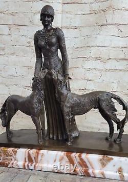 Bronze Art Deco Friendship Forever Lady with Dogs Statue Chiparus Business