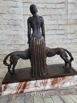 Bronze Art Deco Friendship Forever Lady with Dogs Statue Chiparus Business