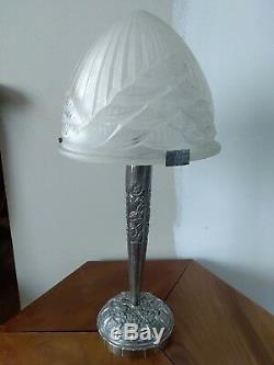 Bronze Art Deco Lamp Molded Glass Signed Schneider Genet Michon Muller