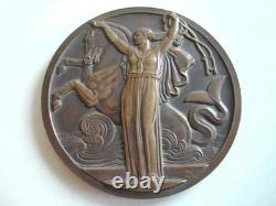 Bronze Art Deco Medal 68mm Ocean Liner NORMANDIE CGT by VERNON 1935