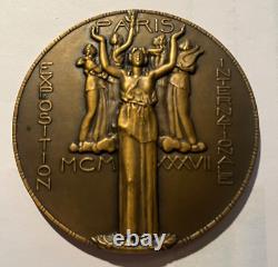 Bronze Art Deco Medal Exhibition Paris 1937 Arts & Techniques DAMMANN