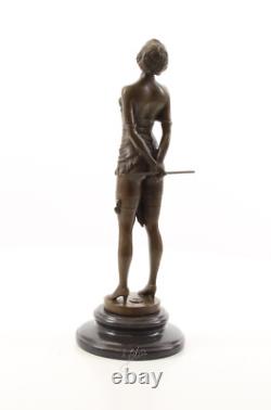 Bronze Art Deco Nouveau Woman with Whip BE-14 Modern Statue Sculpture