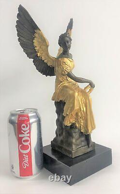 Bronze Art Deco Sculpture Warrior Angel Victory Goddess Hold Houdon Figurine