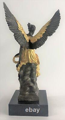 Bronze Art Deco Sculpture Warrior Angel Victory Goddess Hold Houdon Figurine