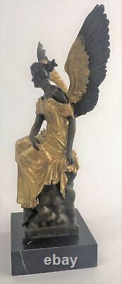 Bronze Art Deco Sculpture Warrior Angel Victory Goddess Hold Houdon Figurine