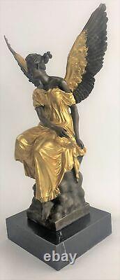 Bronze Art Deco Sculpture Warrior Angel Victory Goddess Hold Houdon Figurine