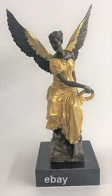 Bronze Art Deco Sculpture Warrior Angel Victory Goddess Hold Houdon Figurine