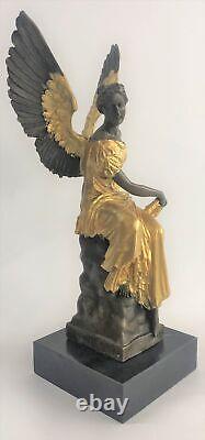 Bronze Art Deco Sculpture Warrior Angel Victory Goddess Hold Houdon Figurine