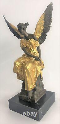 Bronze Art Deco Sculpture Warrior Angel Victory Goddess Hold Houdon Figurine