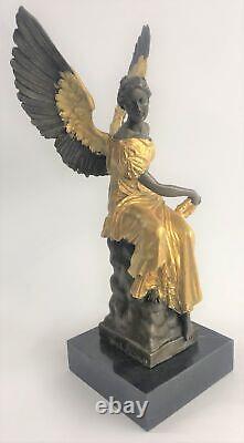 Bronze Art Deco Sculpture Warrior Angel Victory Goddess Hold Houdon Figurine