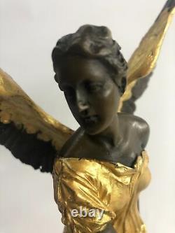 Bronze Art Deco Sculpture Warrior Angel Victory Goddess Hold Houdon Figurine