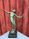 Bronze Art Deco Sign Fayral 1930 Naked Woman In La Harpe