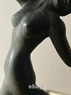 Bronze Art Deco Statue: Nude Female Dancer in Marble