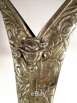 Bronze Art Deco Two-arm Lamp And Molded Pressed Glass Tulips 1925/1930