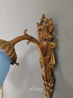 Bronze Art Deco Wall Sconces with Antique Glass Tulips