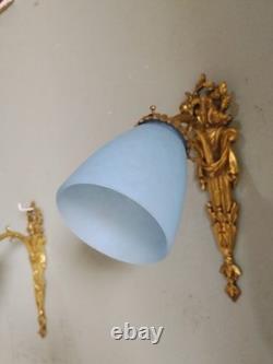 Bronze Art Deco Wall Sconces with Antique Glass Tulips