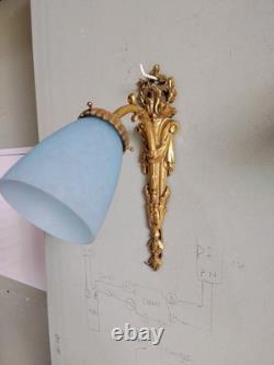 Bronze Art Deco Wall Sconces with Antique Glass Tulips