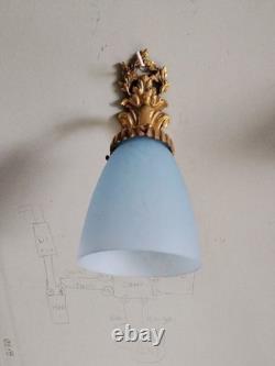 Bronze Art Deco Wall Sconces with Antique Glass Tulips