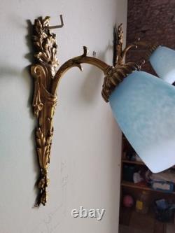 Bronze Art Deco Wall Sconces with Antique Glass Tulips