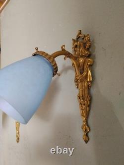 Bronze Art Deco Wall Sconces with Antique Glass Tulips