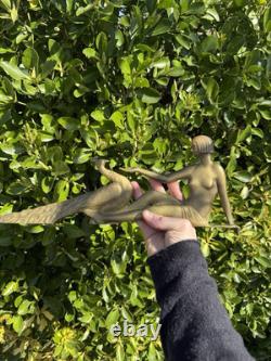 Bronze Art Deco & Woman & Peacock & Around 1930