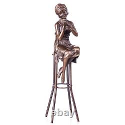 Bronze Art Deco Woman Sculpture on Stool after Demetre Chiparus