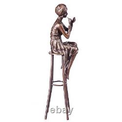 Bronze Art Deco Woman Sculpture on Stool after Demetre Chiparus