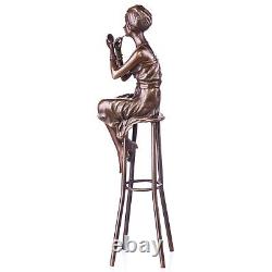 Bronze Art Deco Woman Sculpture on Stool after Demetre Chiparus