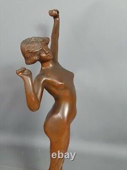 Bronze Art Deco graceful nude dancer, marble base signed Rossi c. 1920-1930.