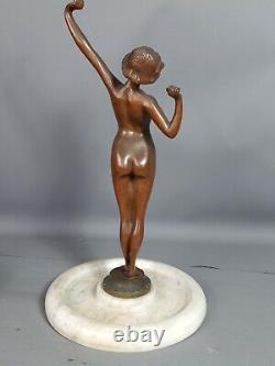 Bronze Art Deco graceful nude dancer, marble base signed Rossi c. 1920-1930.