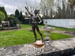 Bronze Art Deco nude dancer with lantern signed Fugère onyx base sculpture anc