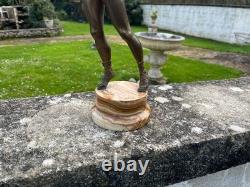 Bronze Art Deco nude dancer with lantern signed Fugère onyx base sculpture anc
