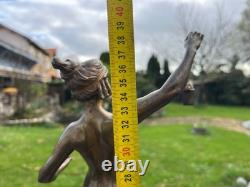 Bronze Art Deco nude dancer with lantern signed Fugère onyx base sculpture anc