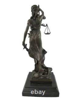 Bronze Art Deco statue of Justitia on black marble after Mayer