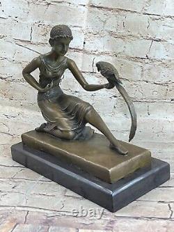 Bronze Art Nouveau Deco Sculpture Girl Pirate With / Parrot Chiparus