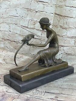 Bronze Art Nouveau Deco Sculpture Girl Pirate With / Parrot Chiparus