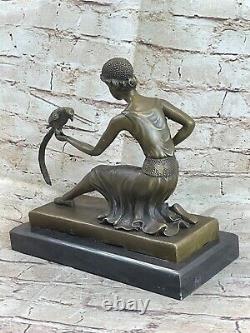 Bronze Art Nouveau Deco Sculpture Girl Pirate With / Parrot Chiparus