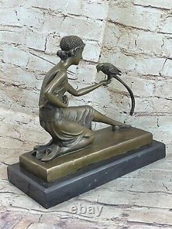 Bronze Art Nouveau Deco Sculpture Girl Pirate With / Parrot Chiparus
