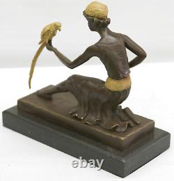 Bronze Art Style New Deco Sculpture Girl With / Perrot By Chiparus Nr