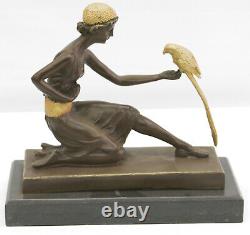Bronze Art Style New Deco Sculpture Girl With / Perrot By Chiparus Nr