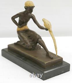 Bronze Art Style New Deco Sculpture Girl With / Perrot By Chiparus Nr