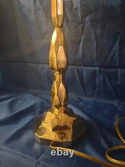 Bronze Art-deco Period Lamp Where Laiton Moulded Glass Signed Degué