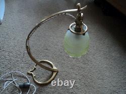 Bronze Arts Lamp - Crafts Benson Tulip Vaseline Pate De Verre Art Deco 1900