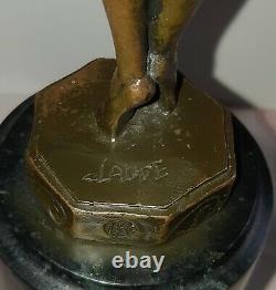 Bronze Ballerina Danceous Green Marble Art Deco After F. Preiss Signed Poinçon