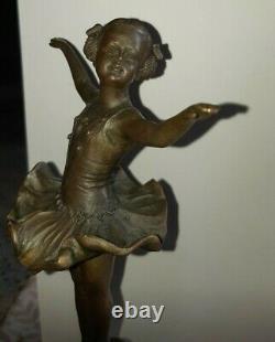 Bronze Ballerina Danceous Green Marble Art Deco After F. Preiss Signed Poinçon