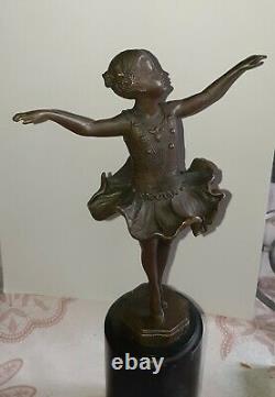 Bronze Ballerina Danceous Green Marble Art Deco After F. Preiss Signed Poinçon