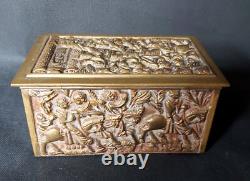 Bronze Box Jewelry Case All-Sides Decor Hunting Theme