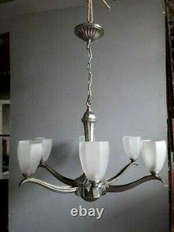 Bronze Bronze Chandelier Bronze Ep 1930 Art Deco Sanded Glass