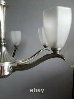 Bronze Bronze Chandelier Bronze Ep 1930 Art Deco Sanded Glass