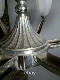 Bronze Bronze Chandelier Bronze Ep 1930 Art Deco Sanded Glass